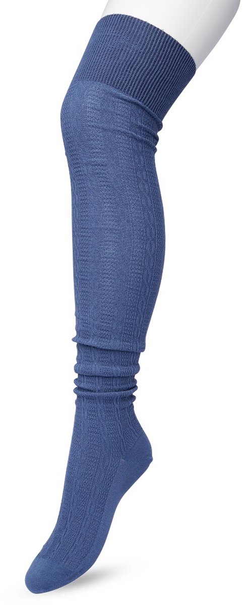 Bonnie Doon Bio Kabel Overknee kousen Dames Blauw - Klassiek Kabel patroon - Biologisch Katoen - Ultiem comfort - Classic Cable Overknee sokken - OEKO-TEX - Gladde Naden - Kniekousen - Duurzaam Huidvriendelijk - Bering Sea - P53498.131