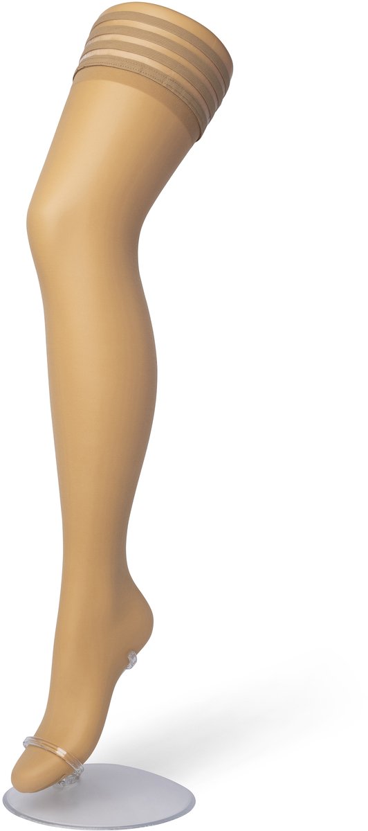 Bonnie Doon Dames Hold Up maat L/XL Beige - Brede Band met Siliconen - Classic Modern Hold Up - Zakt niet af - Sportieve Streep Boord - Panty zonder Broekje - Siliconenrand - Blijven Perfect Plakken - Panty Kousen - Huidskleur - Nude - BP201703.297