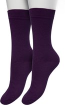 Bonnie Doon Basic Sokken Dames Donker Paars maat 36/42 - 2 paar - Basis Katoenen Sok - Gladde Naden - Brede Boord - Uitstekend Draagcomfort - Perfecte Pasvorm - 2-pack - Multipack - Effen - Diep Paars - Eggplant - OL834222.221