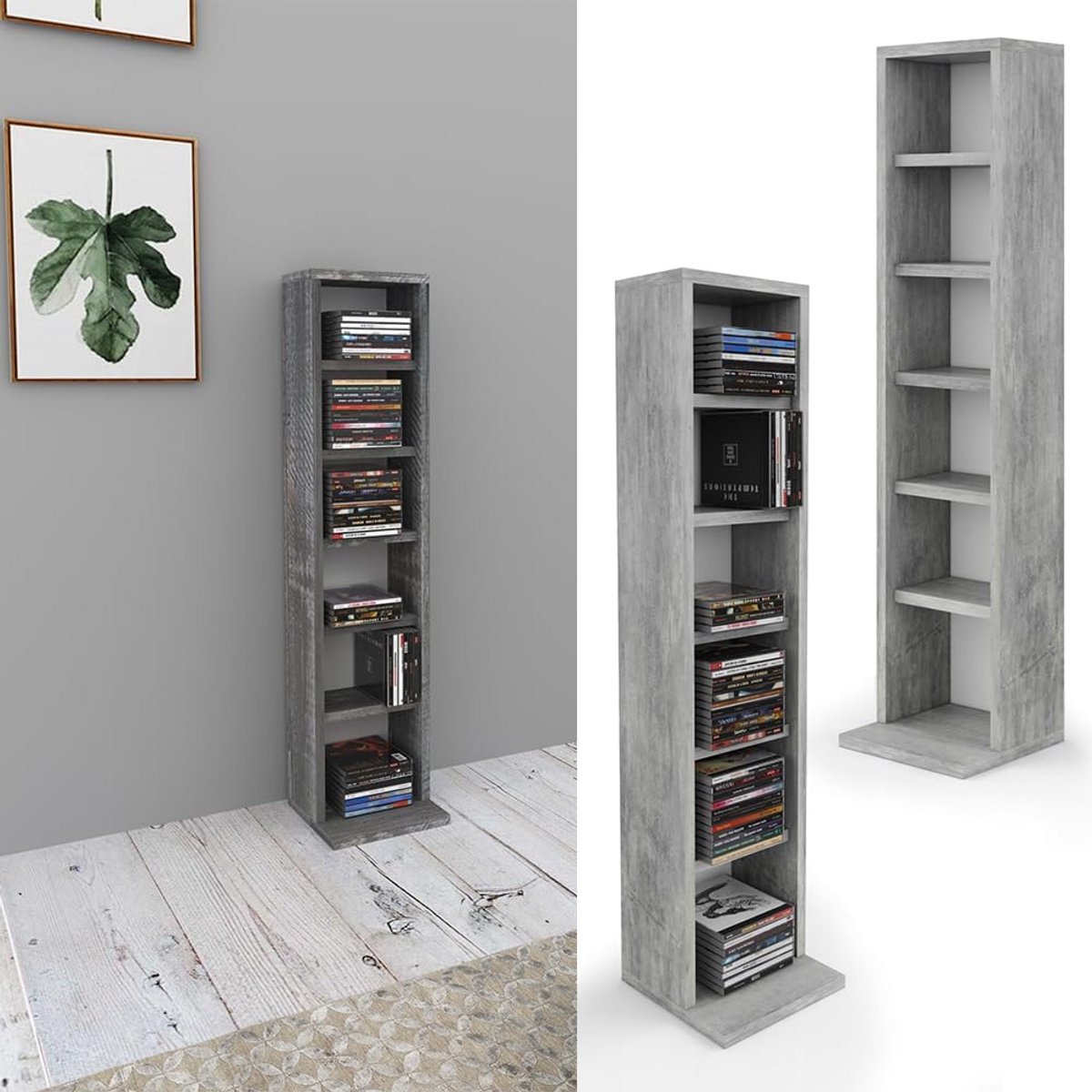 Smalle CD/DVD Opbergkast met Verstelbare Planken - Betonlook