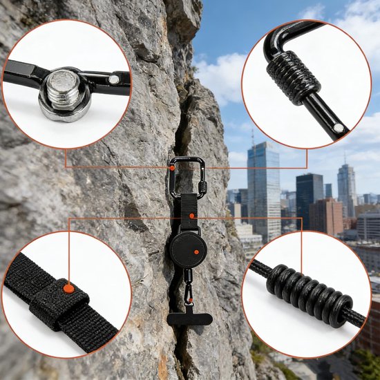2 stuks veiligheidskoord voor telefoon, sleutelhanger, intrekbaar, diefstalbeveiliging, met ketting, harnas voor mobiele telefoon, accessoires, voor skiën, fietsen, klimmen