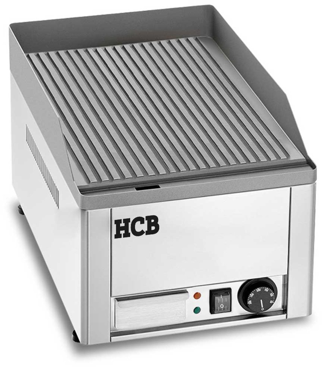 HCB® - Professionele Horeca Grillplaat - geribbeld - 230V - RVS / INOX - Electrisch Grill apparaat - 46x36x31 cm (DxBxH) - 15.70 kg - 2613