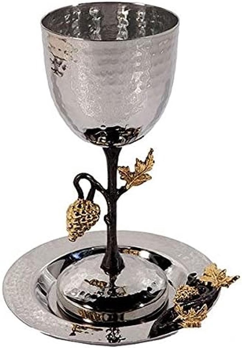 Elegante kiddushbeker van roestvrij staal met druivenmotief