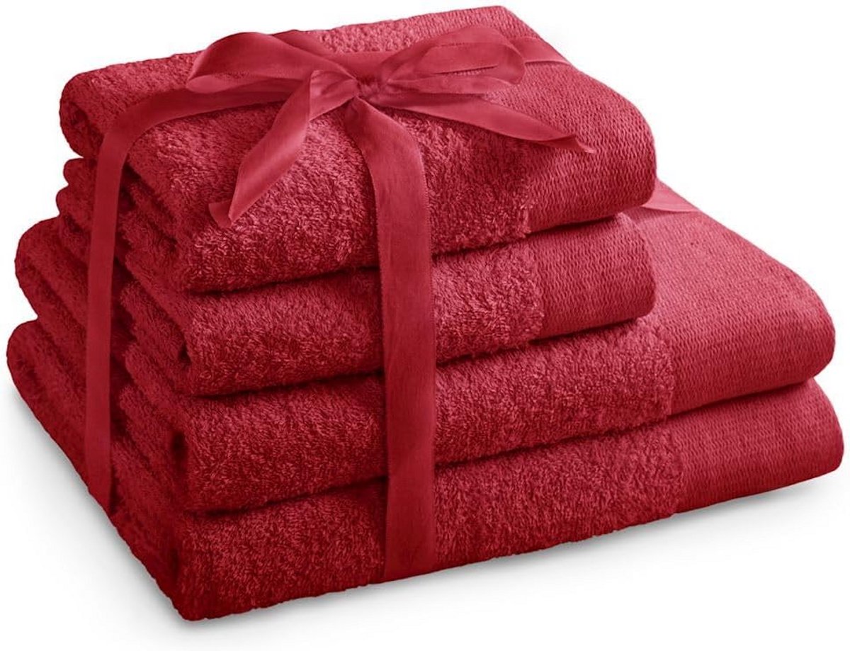Donkerrode Handdoeken Set 2x Handdoek 50x100 cm + 2x Badlaken 70x140 cm – 100% Katoen Abso