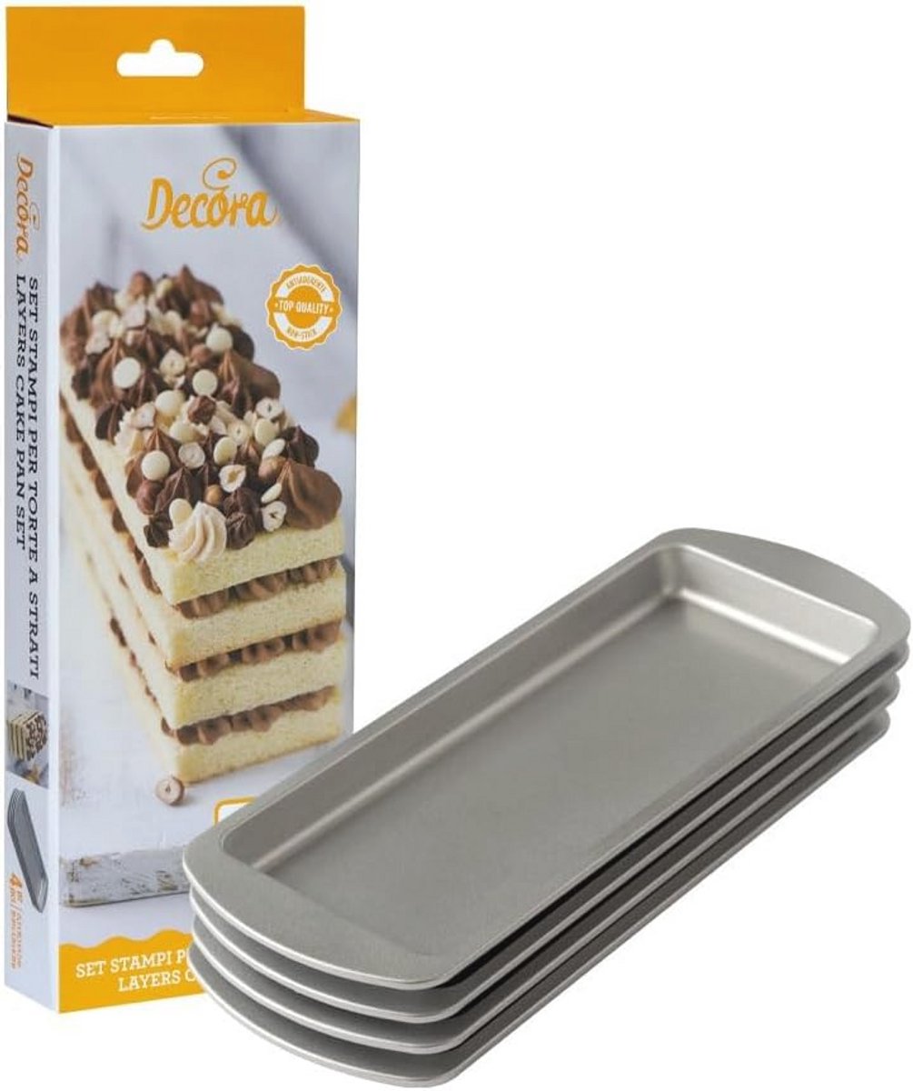 4-delige set bakvormen voor rechthoekige lagebakjes 25,5 x 10,5 x 2 cm