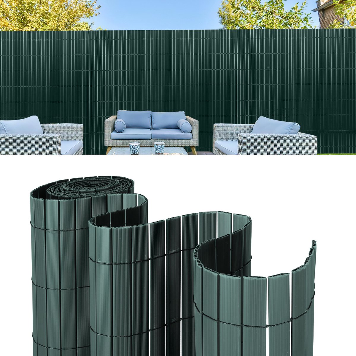 1.4x3m PVC Privacyscherm Mat – W-Vorm Tuinafscheiding & Balkonscherm – Wind- en Weerbestendig, UV-Bestendig – voor Tuin & Terras– Groen