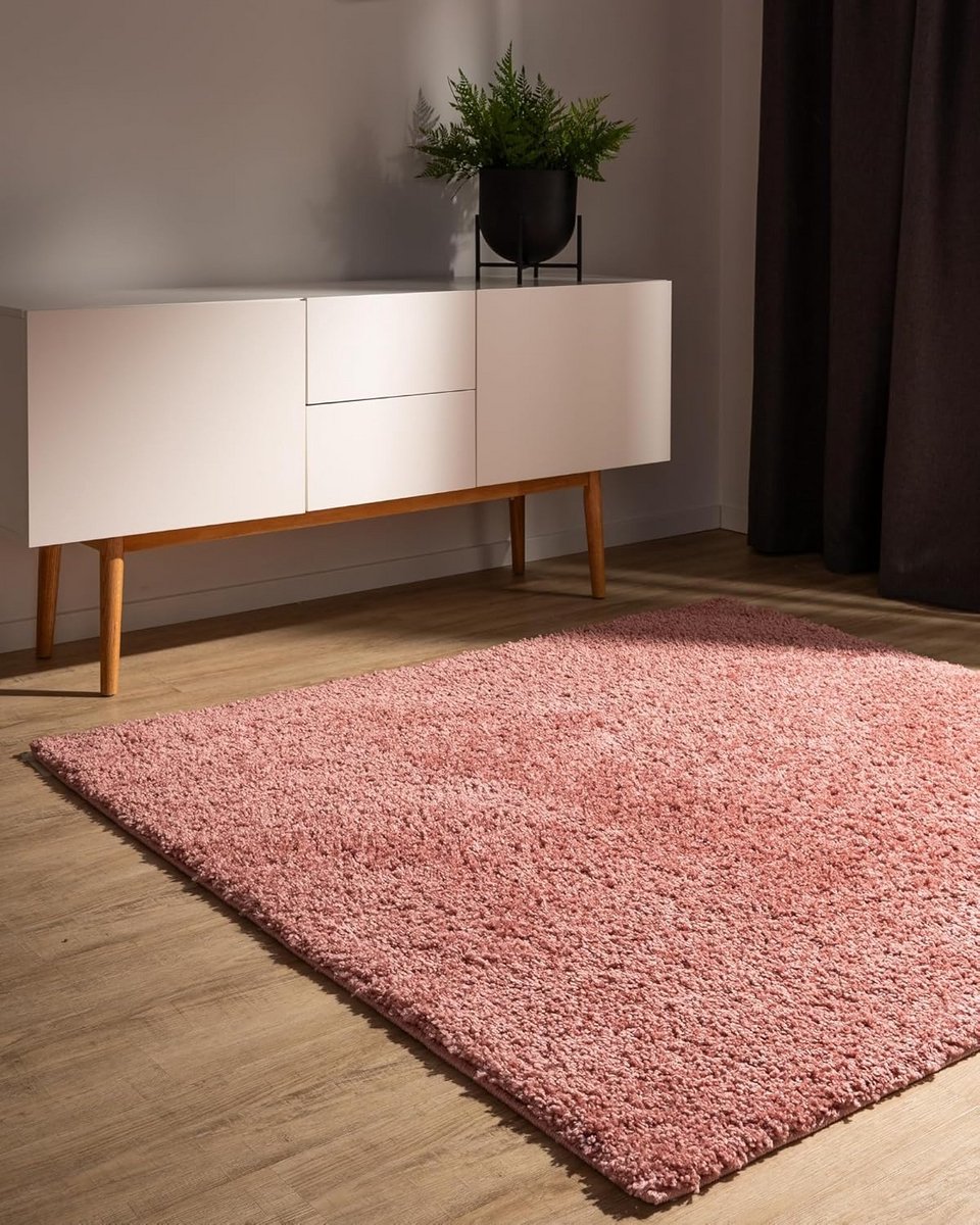 Hoge Pool Vloerkleed SOHARI Roze 200x200 cm - Zachte, Machine Wasbare Woonkamer Tapijt met