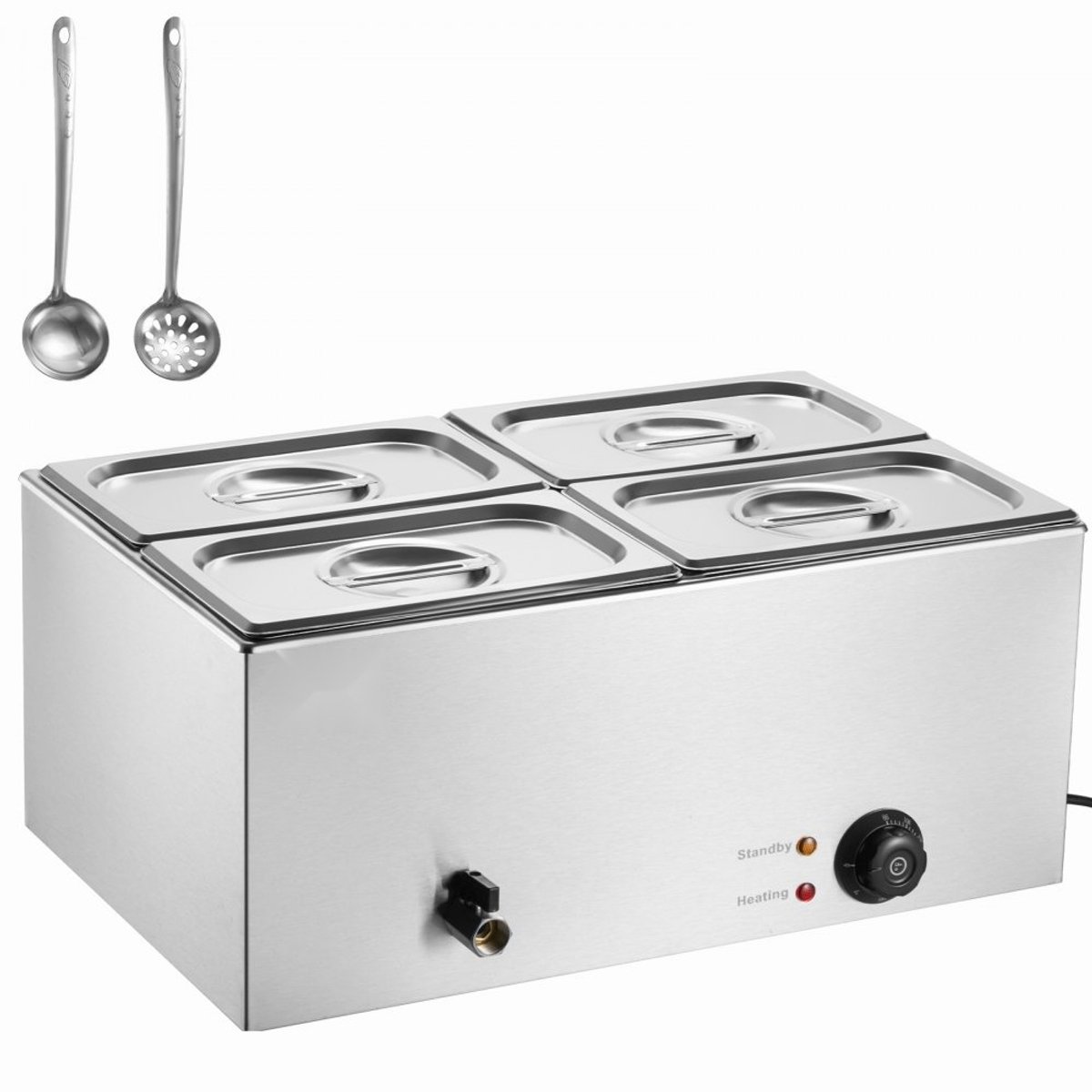 Voedselverwarmer - Elektrische Stoomtafel - Vier GN 1/4 Bakken - Vermogen 1200 W - Thermostaat 30–80°C - RVS - Bain-marie
