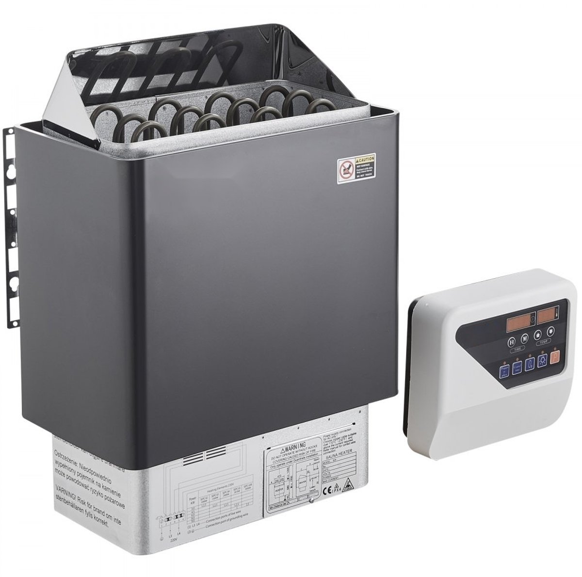 Saunakachel - Elektrische 6 kW 400 V 3-fase - Voor 5-9 m³ - Digitale controller - 3-uurs timer - Max. 110 °C - Draagbaar - Binnen/buiten