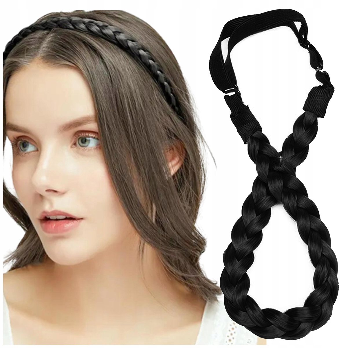 Dames Haarband Vlecht Synthetisch Haar Zwart 38cm Verstelbaar