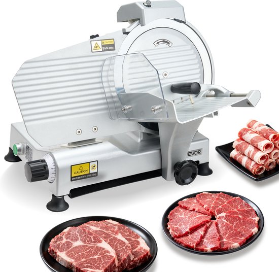 VEVOR CommerciëLe Vleessnijmachine, 10 Inch Elektrische Delicatessensnijmachine, 320 W Voedsel-Snijmachine met Sus420-Mes, Instelbare Dikte Van 0-0,4 Inch, voor Bevroren Vlees, Ham, Stokbrood, Biefstuk