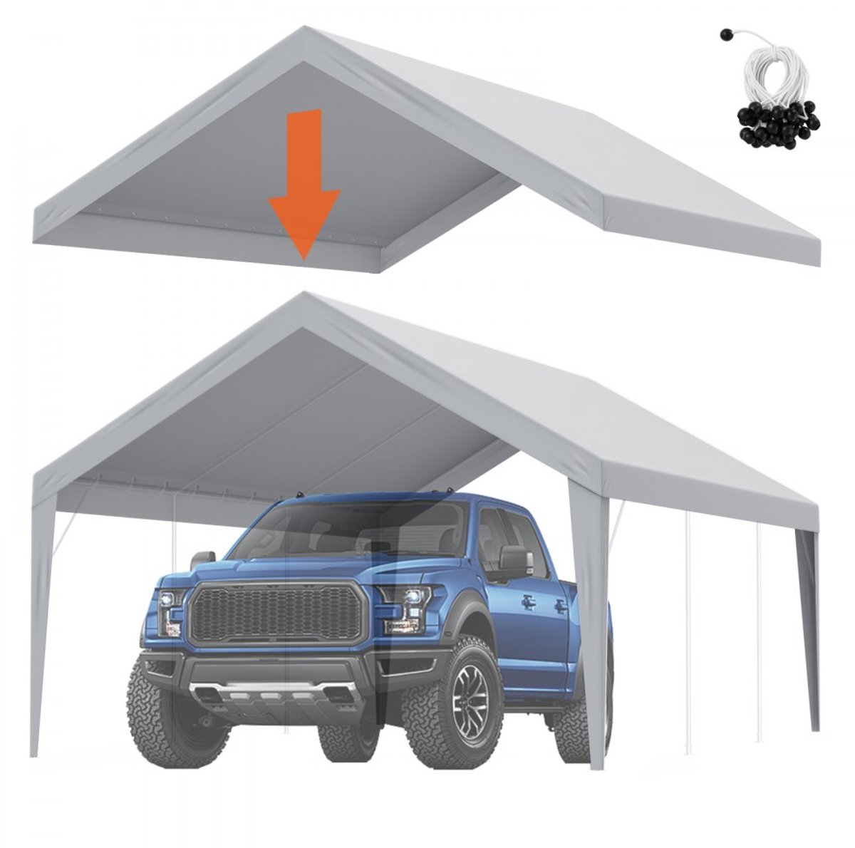 Garagetent Dakzeil - Vervangingsdoek Carport - 3,9 x 6,1 m - Waterdicht en UV-bestendig - 