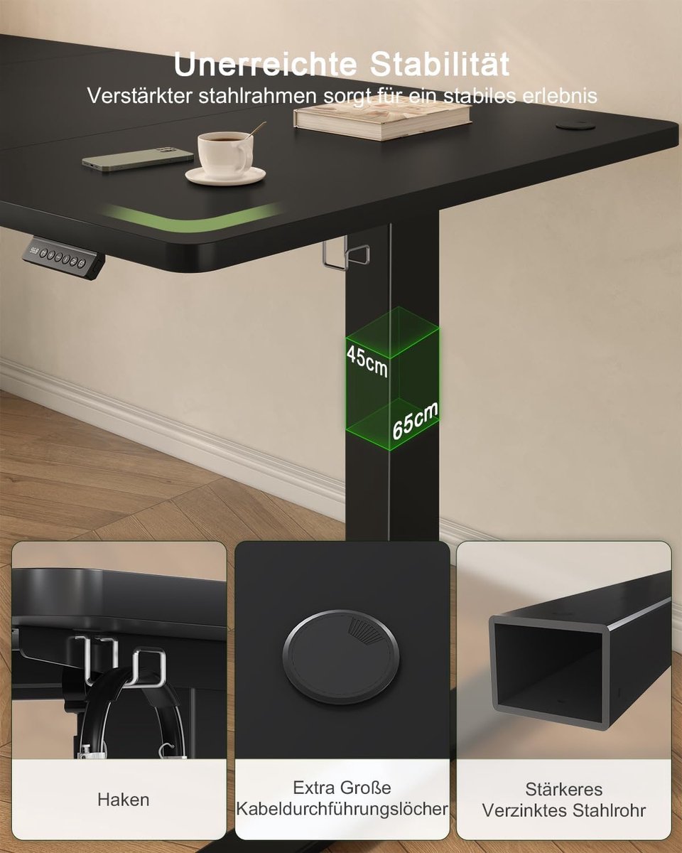 Elektrisch Bureau ErgoLift Pro – - 140x60 cm - Zwart - Pro – In Hoogte Verstelbaar - Medahomestore