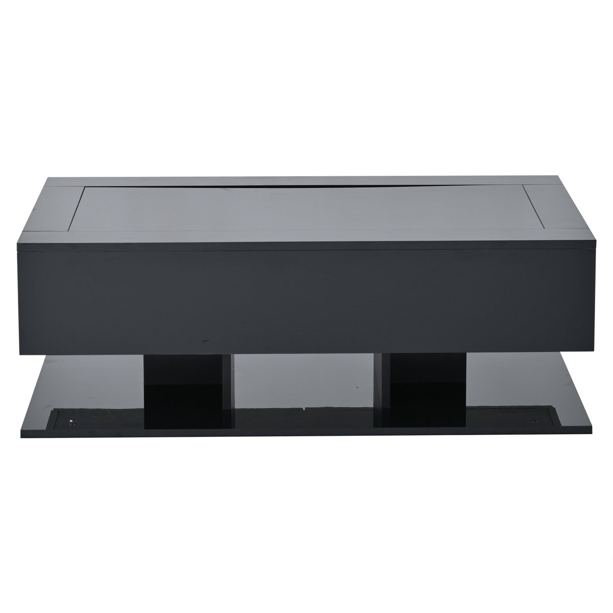 MODFU Zwarte hoogglans salontafel 100x50x35 cm met lade, LED-verlichting en glazen tafelblad