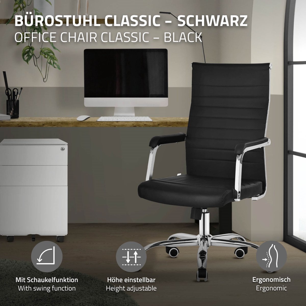 Ergonomische bureaustoel met armleuningen zwart met wielen & schommelfunctie ML design thumbnail 5