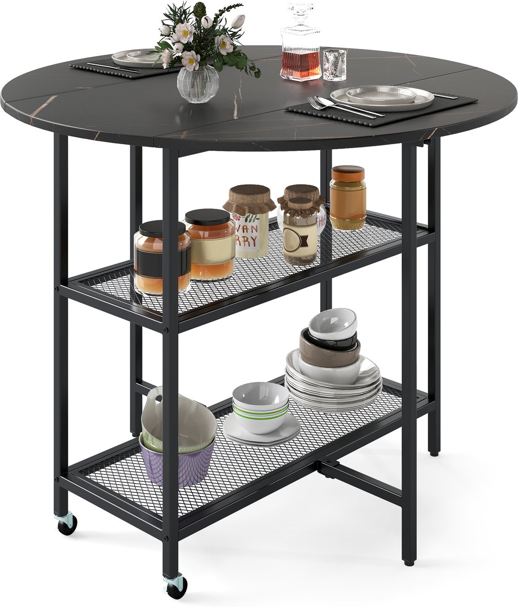 COSTWAY Eettafel inklapbaar, mobiele klaptafel voor 2-4 personen, keukentafel met 2 opberg