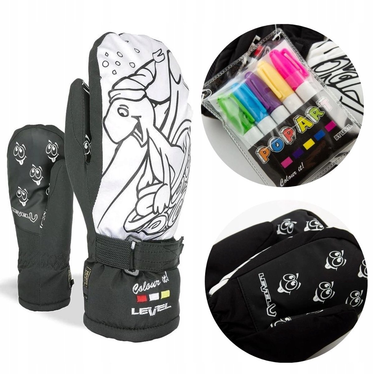 Level kinderskihandschoenen snowboardhandschoenen winter -12 jaar Zwart