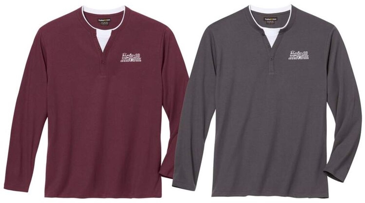 ATLAS FOR MEN - Set van 2 T-shirts met fantasie hals - Heren - Verkrijgbaar in grote maten - M