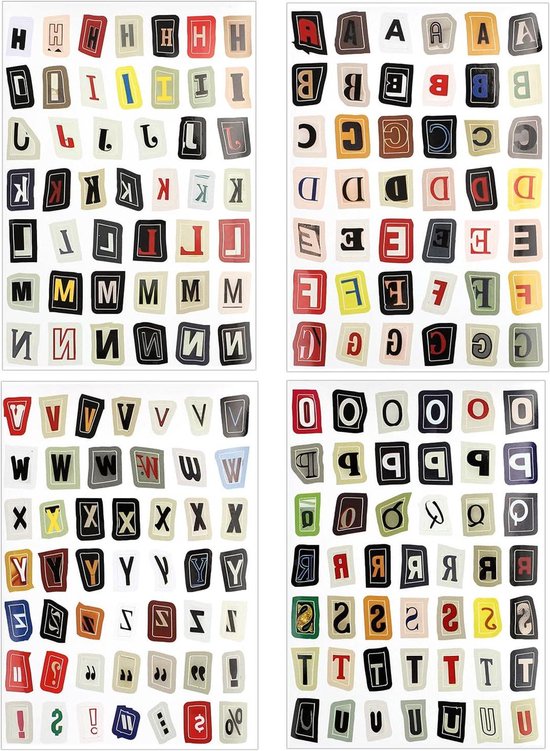 6 vellen vintage plakboekstickers, Engels alfabet symboollabel sticker, alfabetnummer zelfklevende decoratieve stickers voor scrapbooking, dagboeken, doe-het-zelf -knutselen, notitieboekje