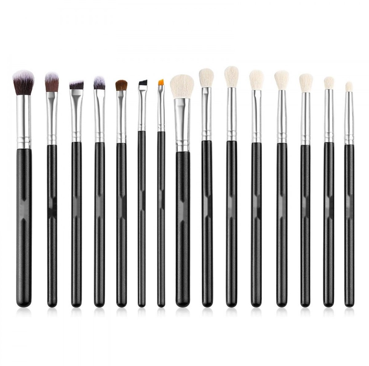 Make-up kwastenset - 15-delig - Professioneel - Voor foundation & oogschaduw - Zachte synthetische haren - Ergonomische houten handgreep - Aluminium huls