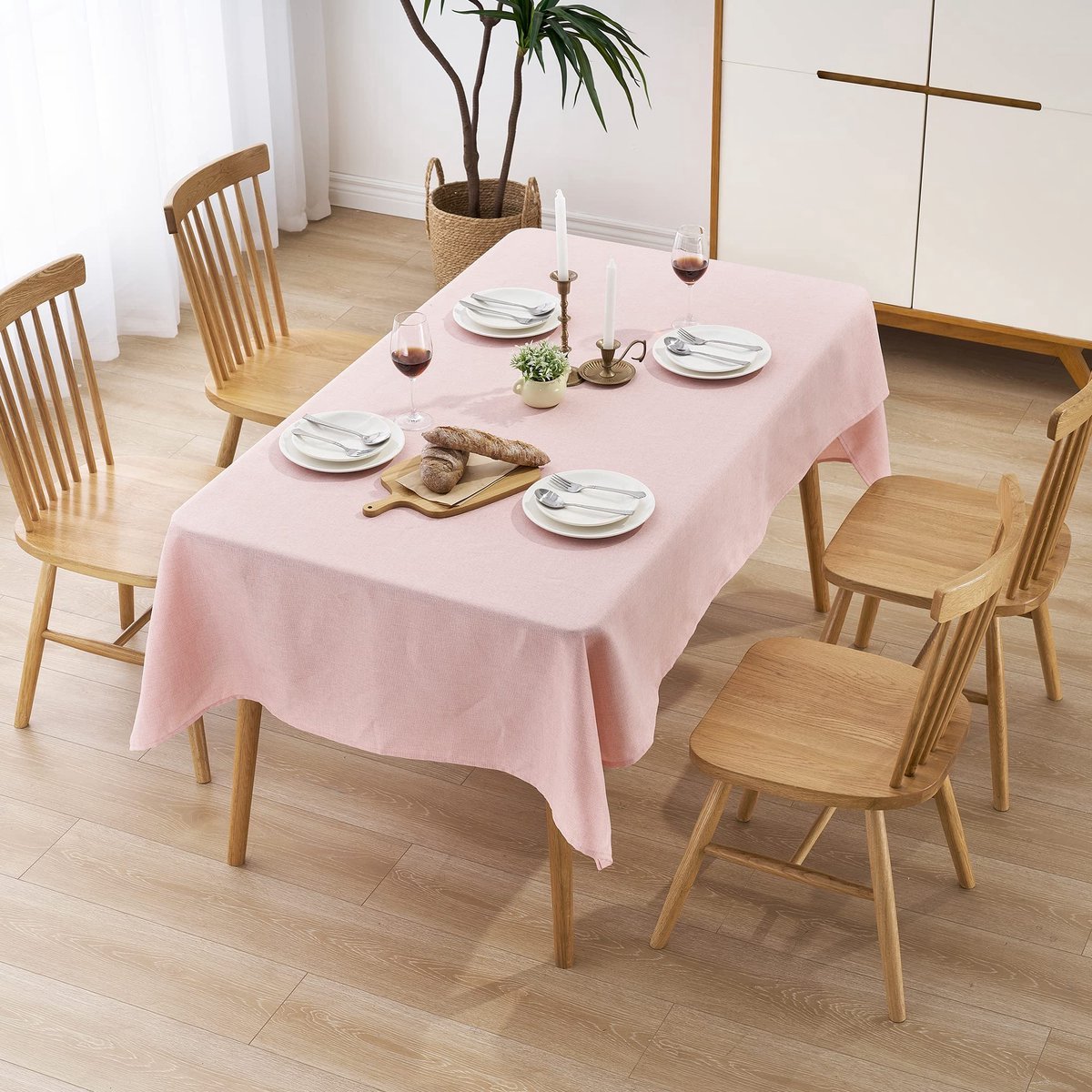 Stunq® Waterafstotend Tafelkleed Linnenlook - 150x240cm - Roze - Vlekbestendig & Afwasbaar