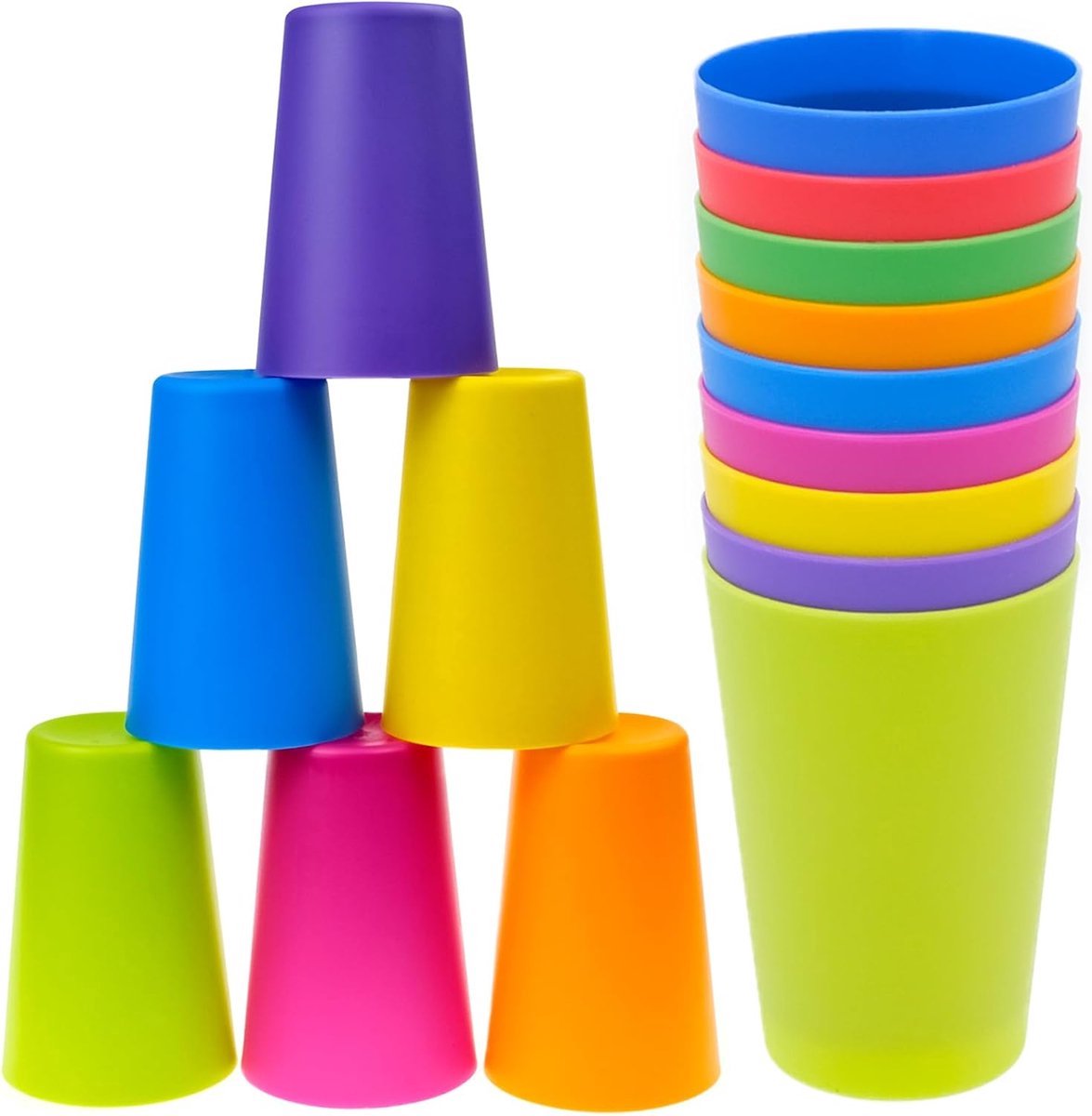 Stunq® Set van 9 kleurrijke plastic bekers, stapelbare drinkbekers van 260 ml, herbruikbare feestbekers, campingbekerset voor verjaardagen, feesten, bijeenkomsten, picknicks (9 kleuren)