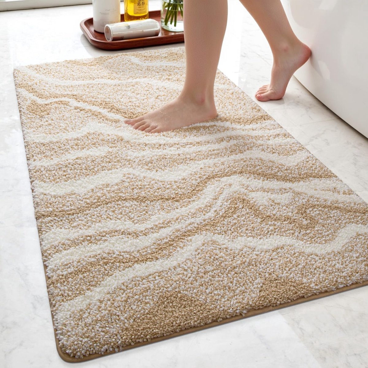 Stunq® Zachte en Absorberende Antislip Badmat voor Badkamer, Douche en Bijkeuken, Beige