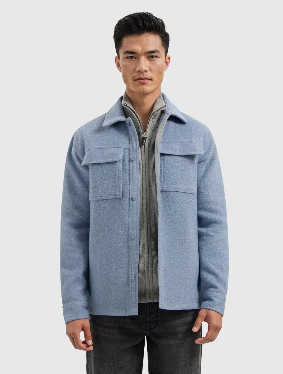 PURE PATH Regular Fit Flannel Overshirts Overshirts Heren - Lichtblauw - Maat L
