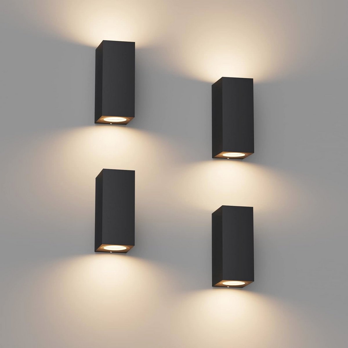 4 Stuks Zwarte Wandlampen Voor Binnen En Buiten - Waterdichte Moderne Wandlampen - Aluminium Hoekige Wandlamp - GU10 Fitting - Up Down Wandlamp
