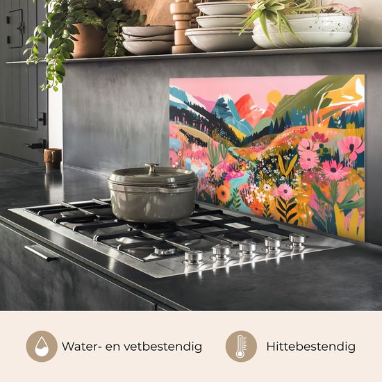 Spatscherm 80x55 cm - Zelfklevende achterwand Rivier - Diepte - Bloemen - Keuken muurbeschermer - Spatwand fornuis