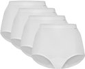 Vier witte high-waist slips op een rij.