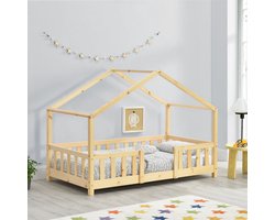Kinderbedje – Kinderbed – Ledikant – Babyledikant – Meegroeibed – Huisvormig Design – Valbeveiliging – Massief Dennenhout – 70x140 cm