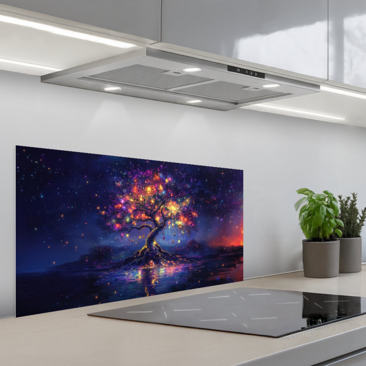 Spatscherm 90x45 cm - Zelfklevende achterwand Kosmisch - lichtboom - Kerst - Kleurrijk - Keuken muurbeschermer - Spatwand fornuis