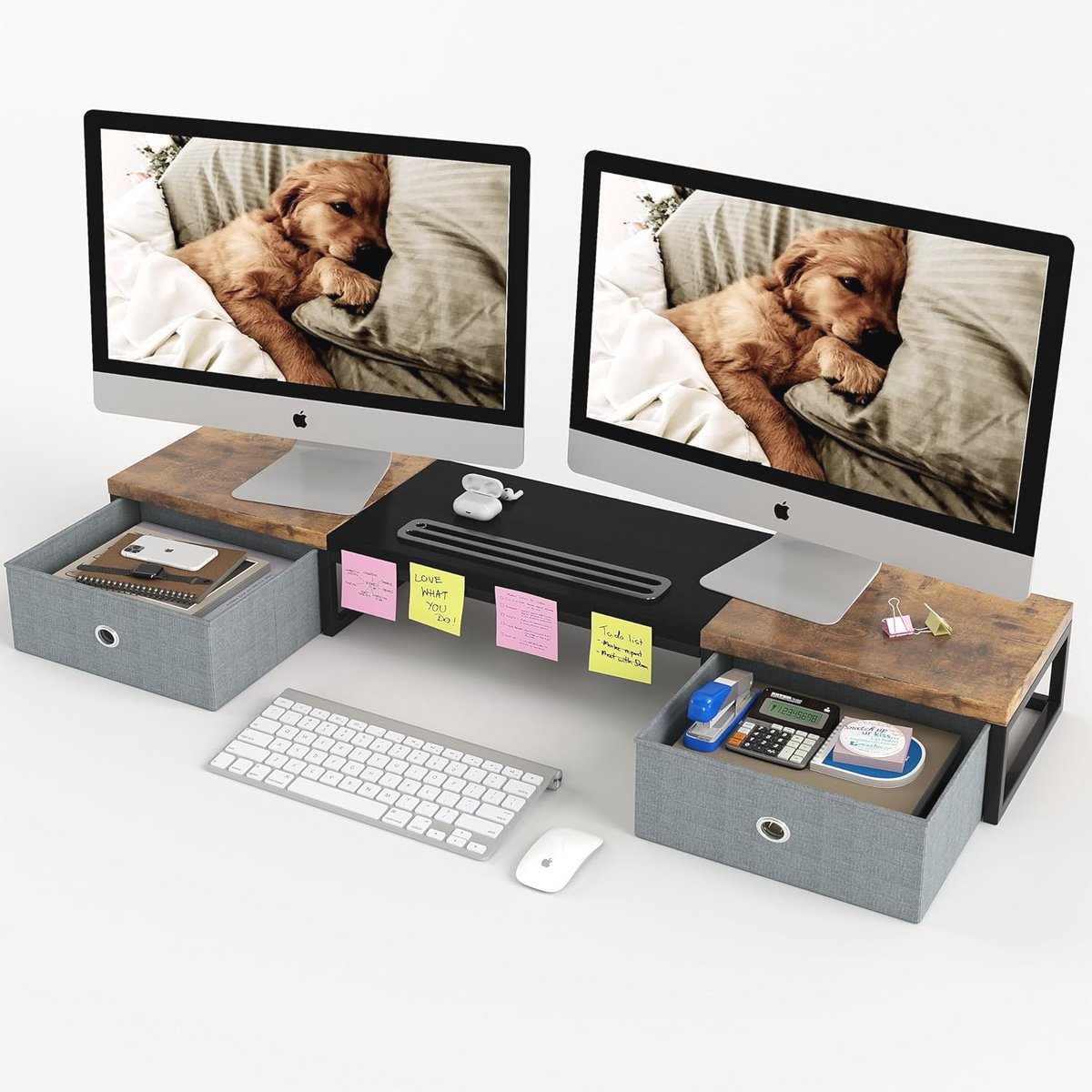 Dual Monitor Stand Riser met Opslagruimte - Bureau-organizer voor 2 Monitoren