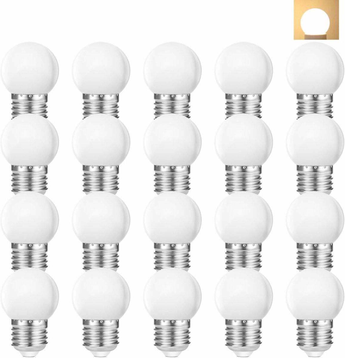 20 Stuks E27 LED Gloeilampen 1W Warm Wit voor Feestverlichting en Decoratie