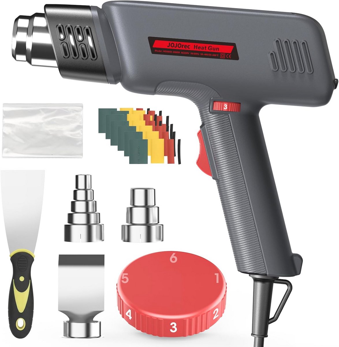 Heteluchtpistool 2000 W met Variabele Temperatuurregeling, 50 °C - 650 °C, Inclusief 7 Accessoires