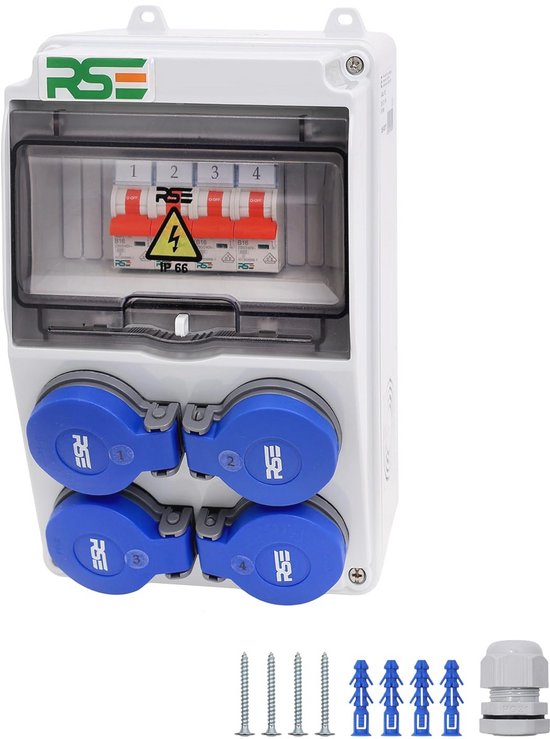 Bouwstroomverdeler Wandverdeler 230V met Contactdoos, IP65, 4x 230V met