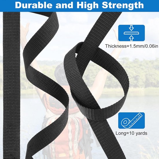 Rouleau Sangle Nylon Robuste 9m Ou 7m - Largeur 2,5 à 5 Cm, Idéal Couture, Bricolage, Sacs à Dos, Attaches Extérieur, Camping