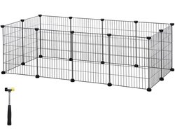 Kleine huisdieren ren, binnenhuis dierenkooi, 143×73×46 cm, zwart, modulair DIY metalen ontwerp, veilig en uitbreidbaar, antislipbasis, geschikt voor hamsters, konijnen en kleine huisdieren om te spelen en bewegen.