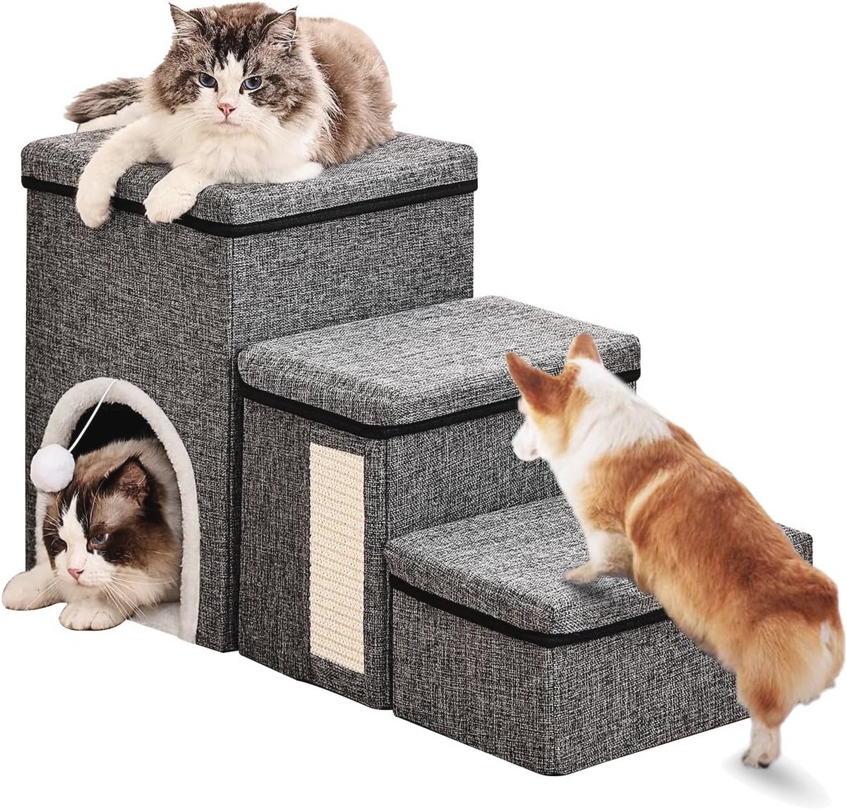 Hondentrap voor Kleine Honden - Inklapbare Huisdieren Trap met 3 Treden en Antislip Bodem - 43 cm Hoog