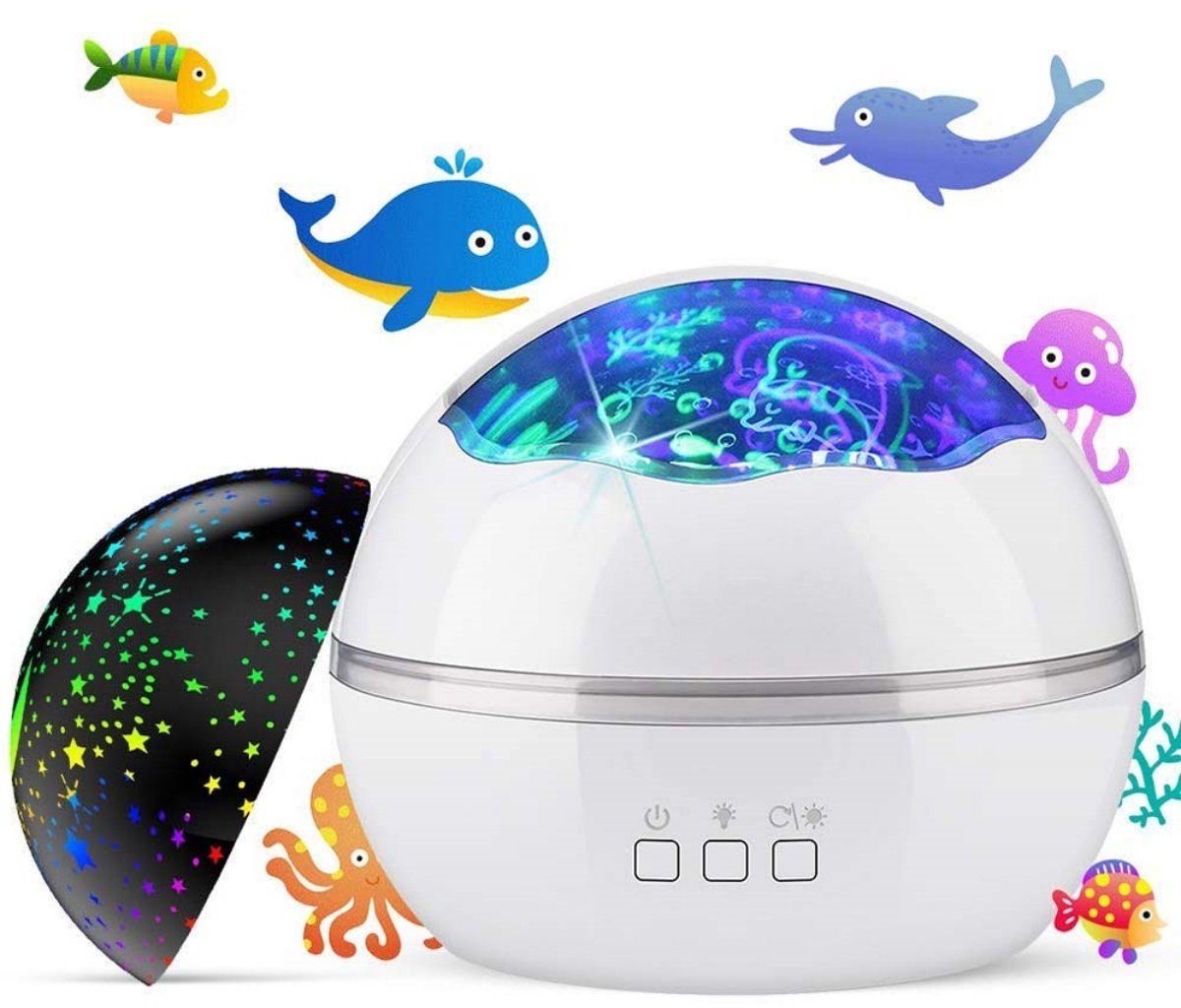 GELLDG Nachtlampje voor kinderen - 2-in-1 sterrenprojector - Oceaanbodemlamp - 360° rotatie, 8 kleurmodi - LED-nachtlampje - Geschikt voor kinderkamerdecoratie