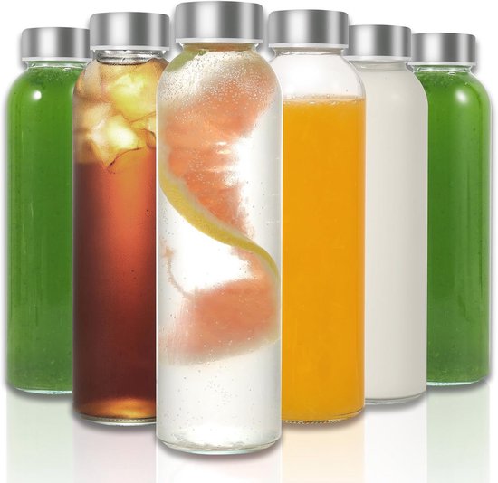 Set van 6 Glazen Flessen 500 ml met RVS Deksels - Lekbestendig en ...
