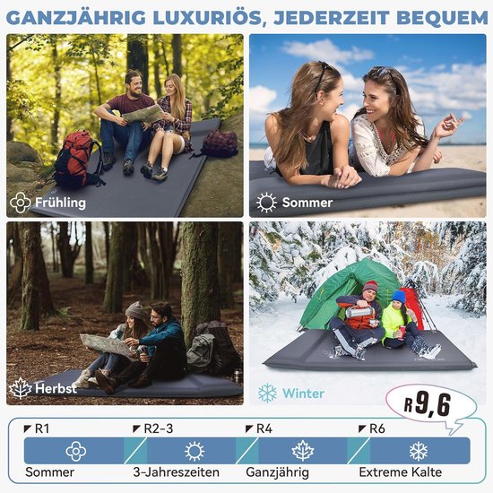 HIKENTURE Zelfopblazende Slaapmat Met Elektrische Pomp - 10cm Dik, R-Waarde 9,5 Campingmatras