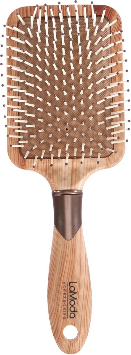 Grote Paddle Borstel met Houteffect en Roze Gouden Accenten voor Nat en Droog Haar