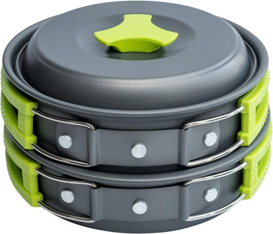 Camping kookset - camping kookgerei - pannenset camping - campingpot - kampeeruitrusting - essentiële accessoires - reizen - wandelen - outdoor koken - compact - draagbaar - lichtgewicht