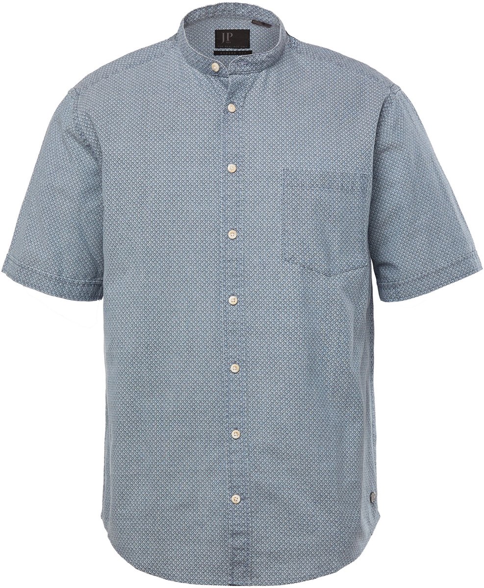 JP 1880 - Heren - Overhemd korte mouwen minimalistische print opstaande kraag - Licht blauw denim - Maat L