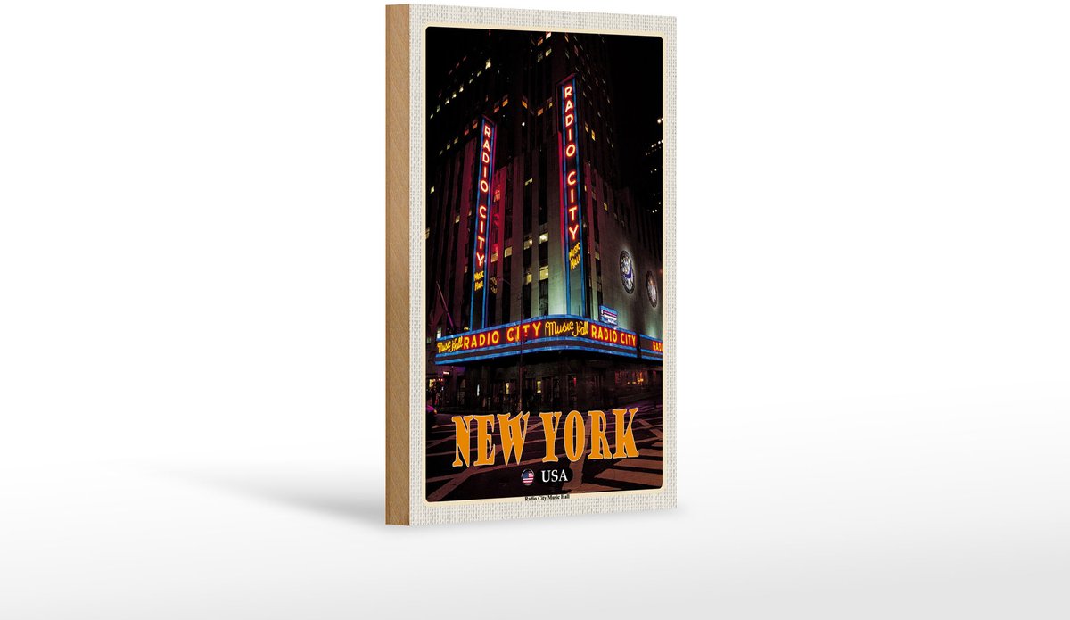 Femer Holzschild Reise 12x18 cm New York USA Radio City Music Hall Dekoration