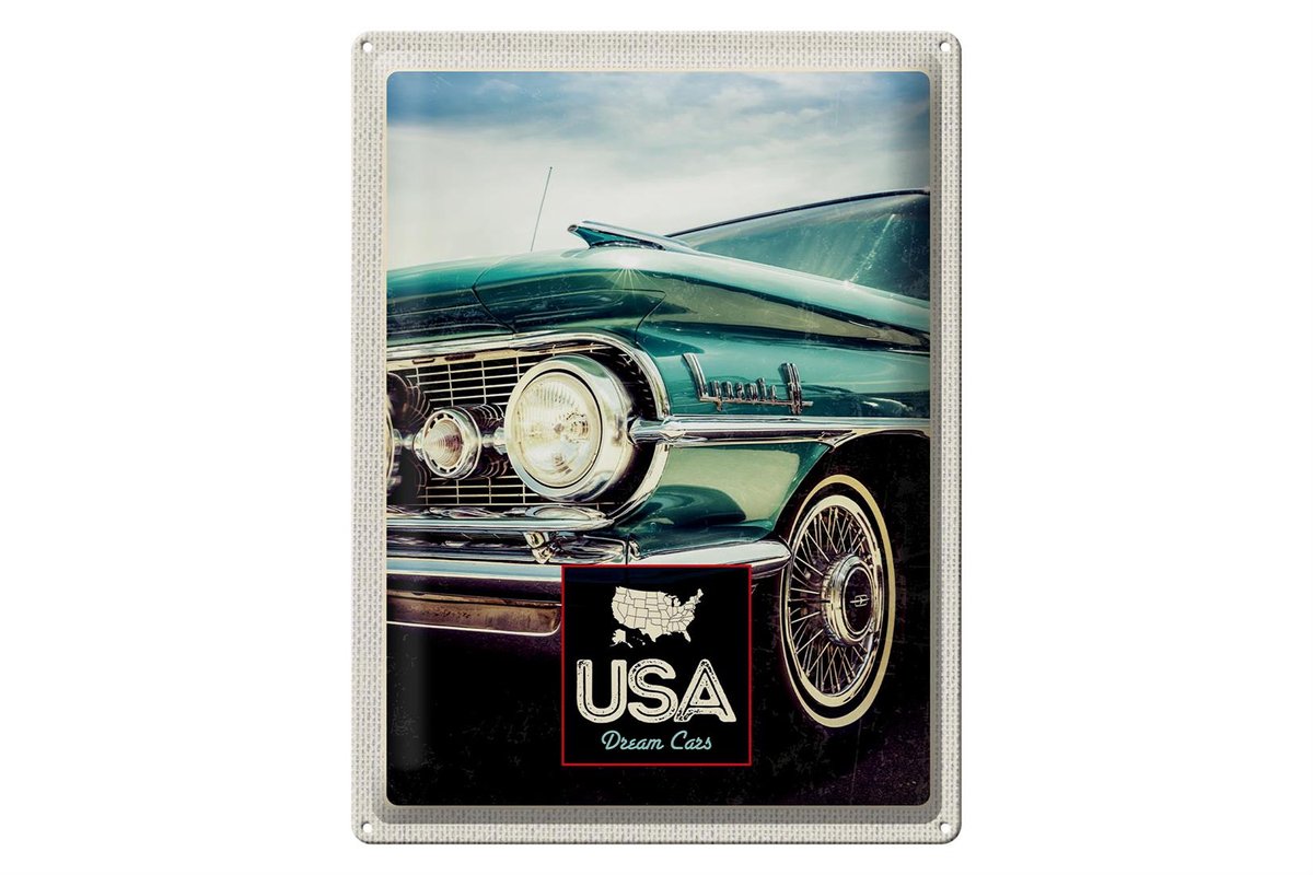 Blechschild Reise 30x40cm USA Amerika blauer Oldtimer