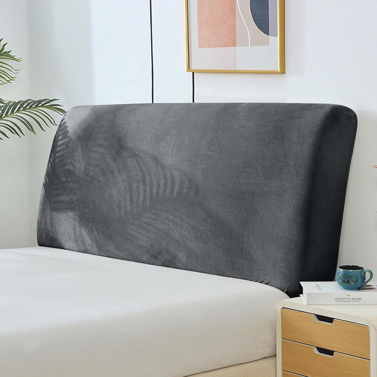 Hoofdbordhoes voor bed, zachte stretch fluweel, stofdicht 150-170 cm, donkergrijs