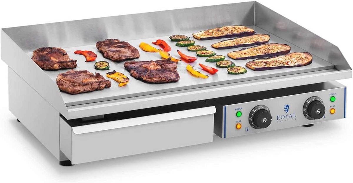 Elektrische Grillplaat 72 5cm Gietijzeren Bakplaat met Spatscherm